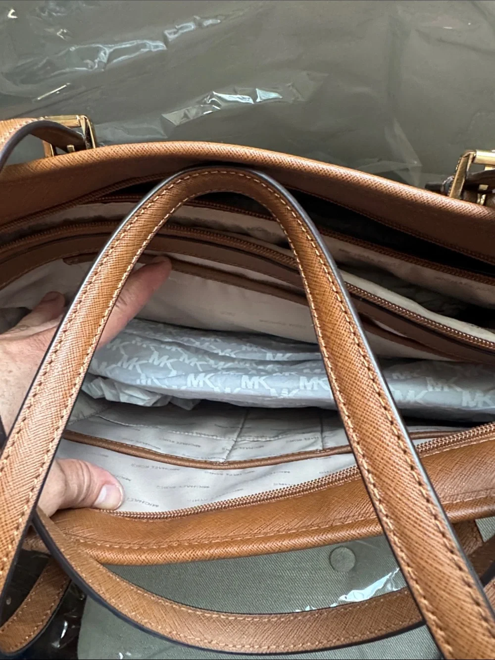 Michael Kors Brown Leather Tote with Gold Logo Charm